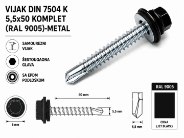 VIJAK DIN 7504 K 5,5x50 KOMPLET (RAL 9005)-METAL